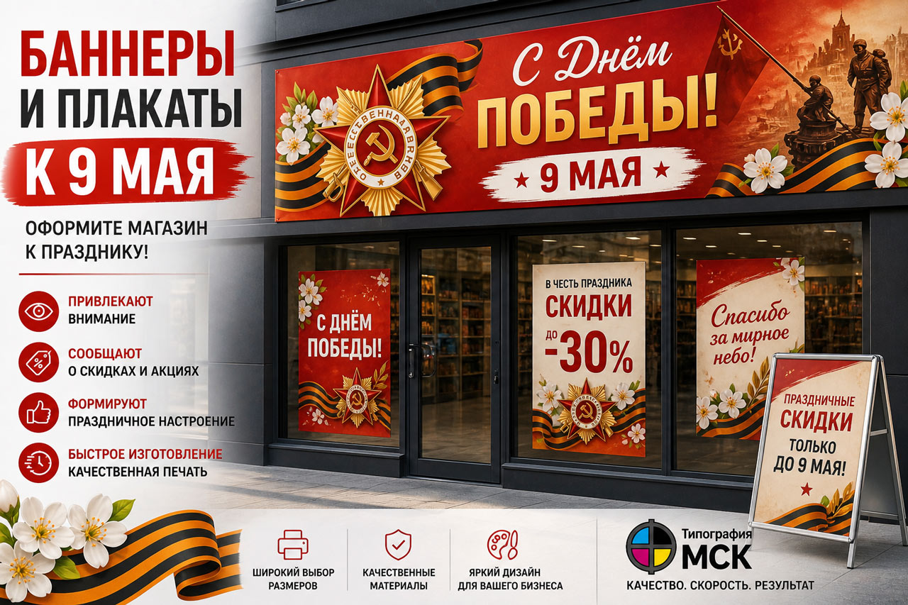 Печать плакатов 9 мая Баннеры на 9 мая заказать