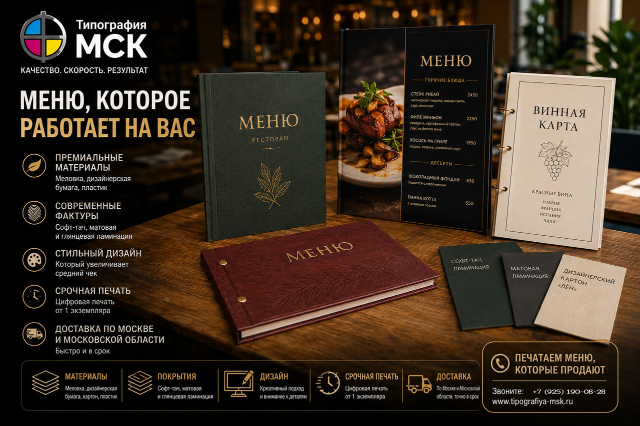 Печать меню Заказать меню