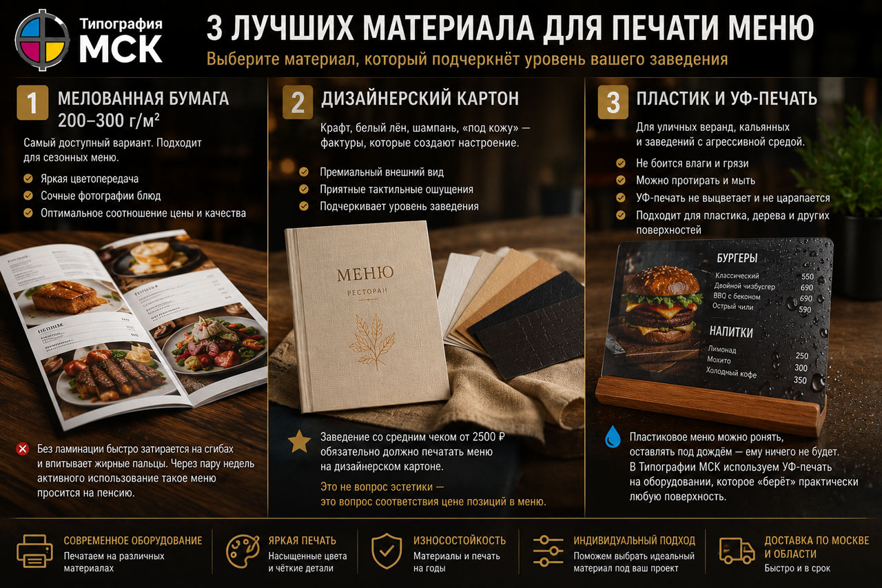 Срочная печать меню Печать меню в Москве