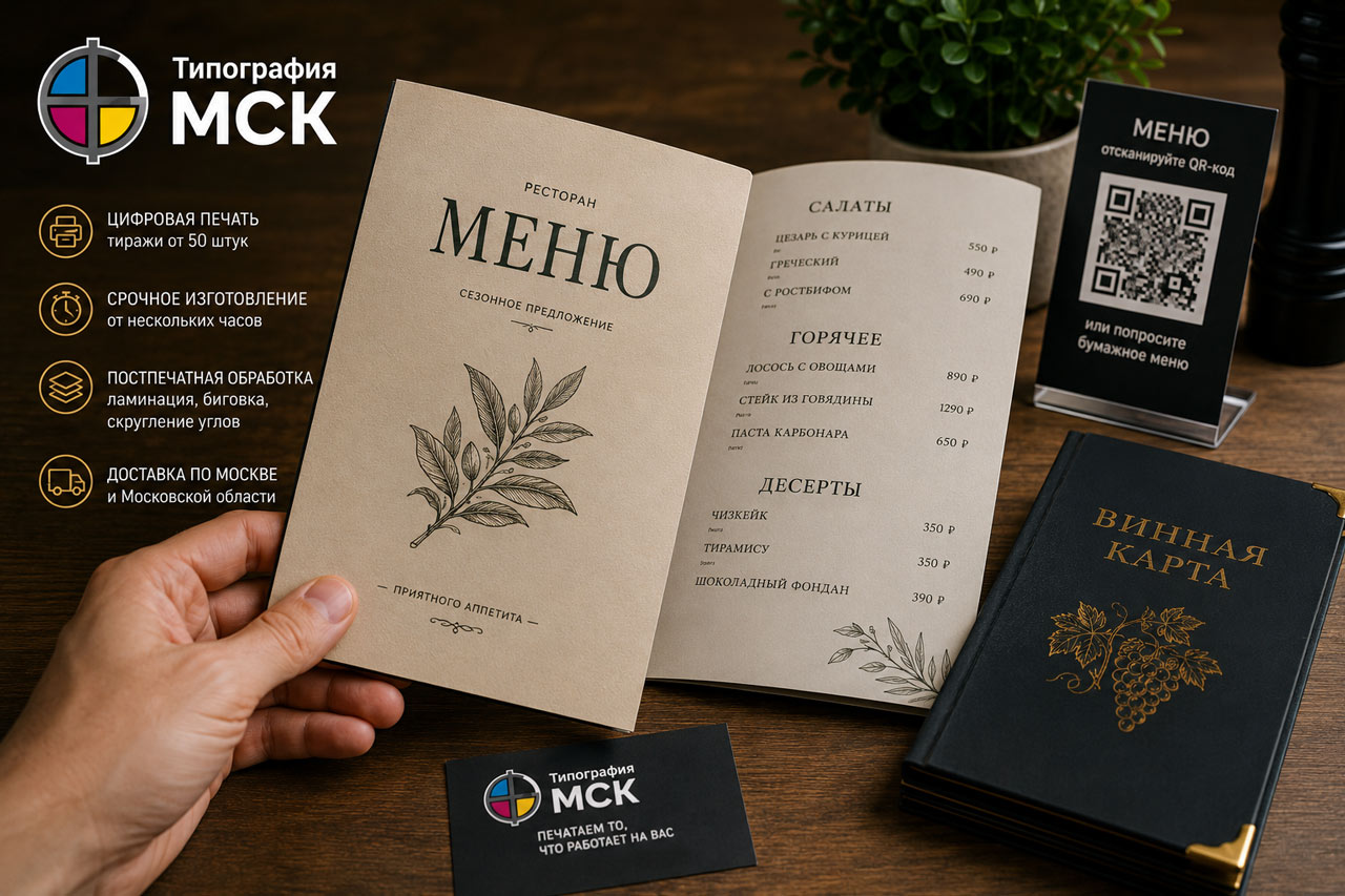 Печать меню Срочная печать меню